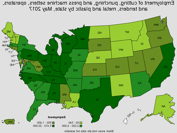 Employment of Cutting, Punching, and Press Machine Setters/Operators by State